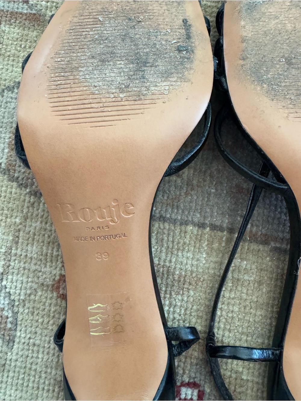 Rouje Paris ARLESIENNE BLACK LEATHER HIGH STRAP Heeled SANDALS size 8 - Picture 8 of 11